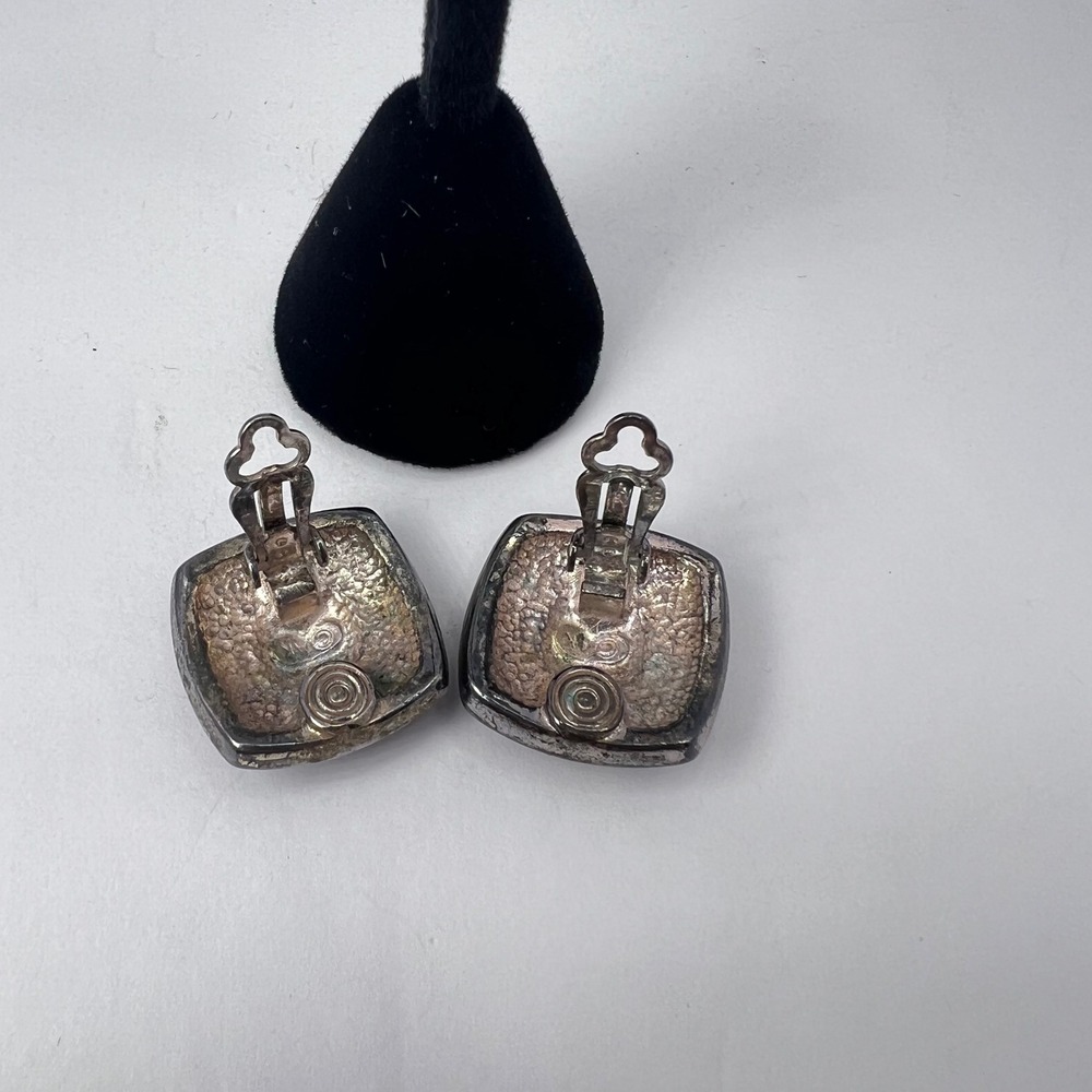 Vintage Tortoise Shell Clip On Earrings 80s Shoe Clips Square Retro Mod Chic MCM - Picture 6 of 10